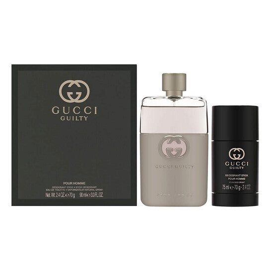 image showing the bottle and packaging for Gucci Guilty 2pc Set   EDT 90ml + Deo Stick 75g set