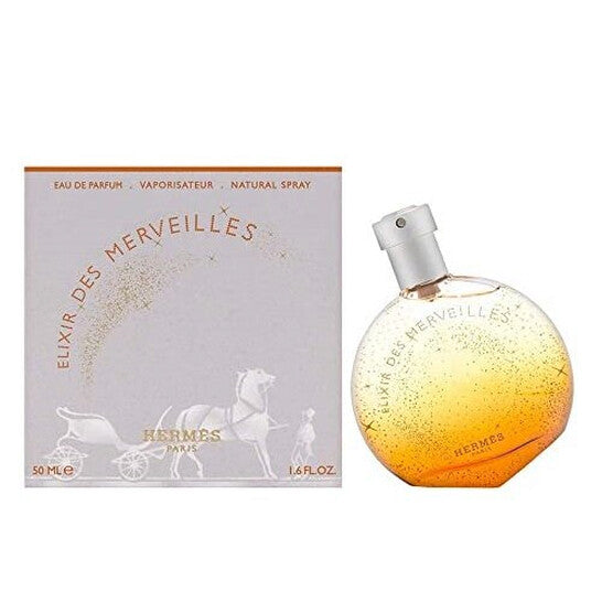 image showing the bottle and packaging for Elixir Des Merveilles Cologne By Hermes Eau De Parfum Spray 50ml