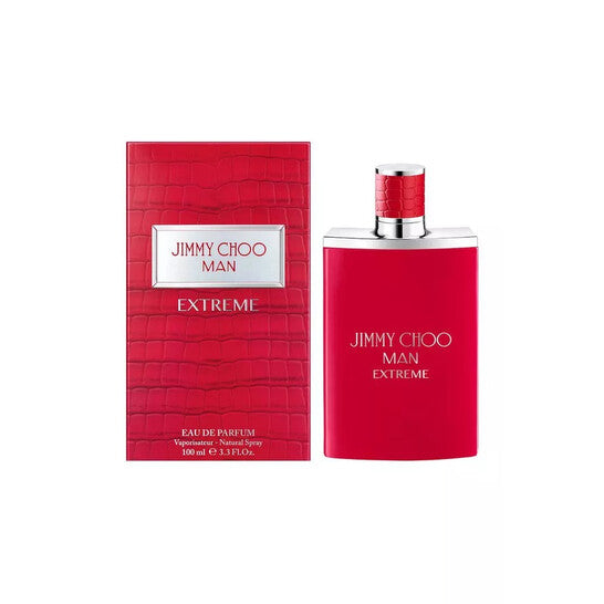 image showing the bottle and packaging for Jimmy Choo Man Extreme Cologne By Jimmy Choo Eau De Parfum Spray 100ml