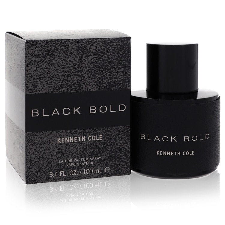 image showing the bottle and packaging for Kenneth Cole Black Bold Cologne By Kenneth Cole Eau De Parfum Spray 100ml