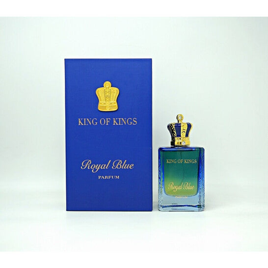 image showing the bottle and packaging for Macarena King Of Kings Royal Blue Cologne By Macarena Parfum Spray 100ml