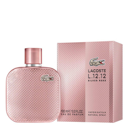 image showing the bottle and packaging for Lacoste Eau De Lacoste L.12.12 Silver Pink Perfume By Lacoste Eau De Parfum Spray 100ml
