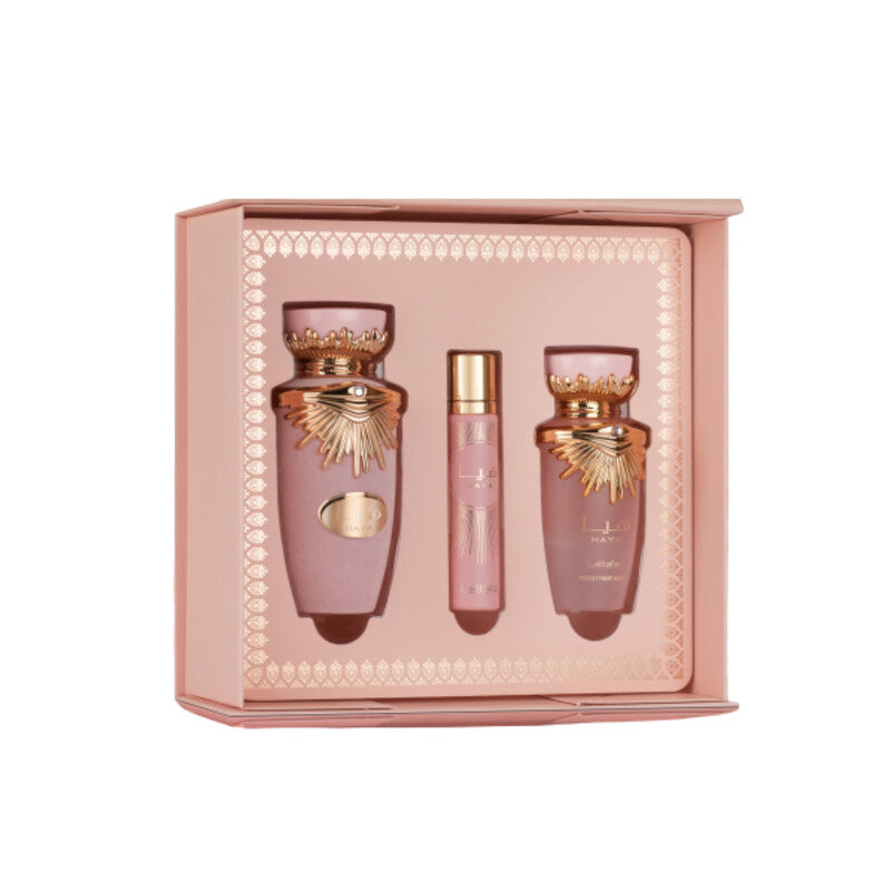 Lattafa Ana Abiyedh Coral 3 pcs Gift Set   60ml EDP + 12ml Travel Spray + Hairmist set  - Just Perfume