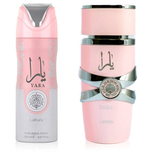 image showing the bottle and packaging for Lattafa Yara 2 Pcs Gift Set set