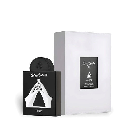 image showing the bottle and packaging for Lattafa Pride Art Of Arabia II Perfume By Lattafa Eau De Parfum Spray (Unisex) 100ml