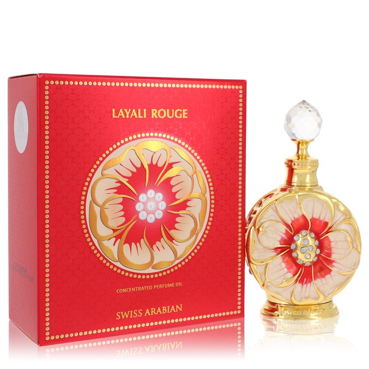 image showing the bottle and packaging for Swiss Arabian Layali Rouge Perfume By Swiss Arabian Concentrated Perfume Oil 15ml