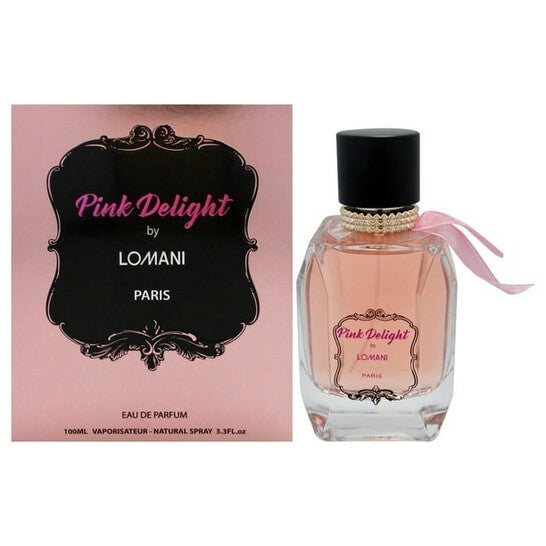 image showing the bottle and packaging for Lomani Pink Delight Perfume By Lomani Eau De Parfum Spray 100ml