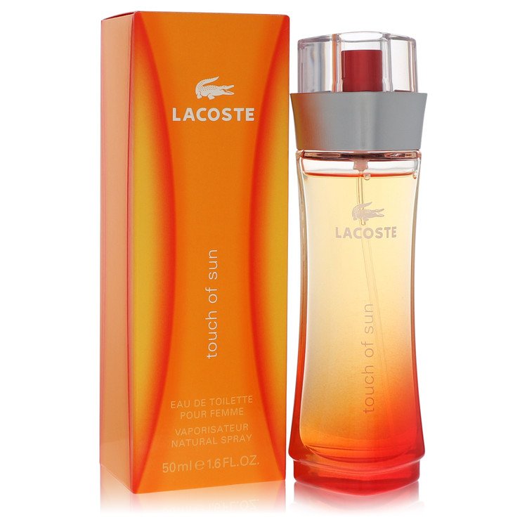 image showing the bottle and packaging for Touch Of Sun Perfume By Lacoste Eau De Toilette Spray 50ml