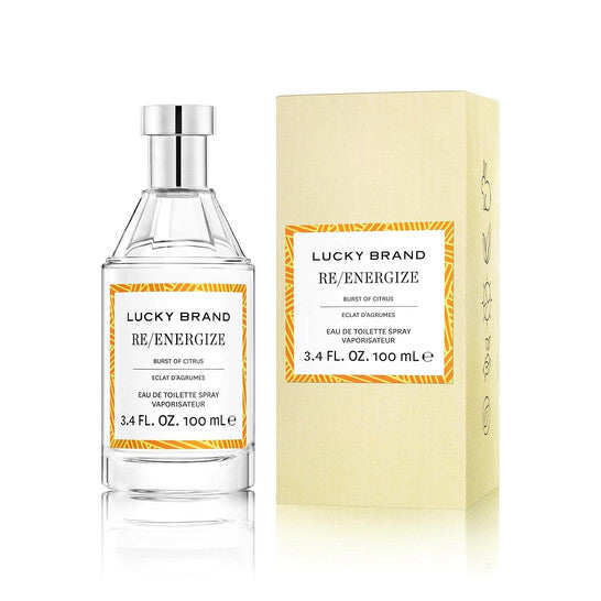 image showing the bottle and packaging for Lucky Brand Re/eneergize Cologne By Paco Rabanne Eau De Toilette Spray 100ml