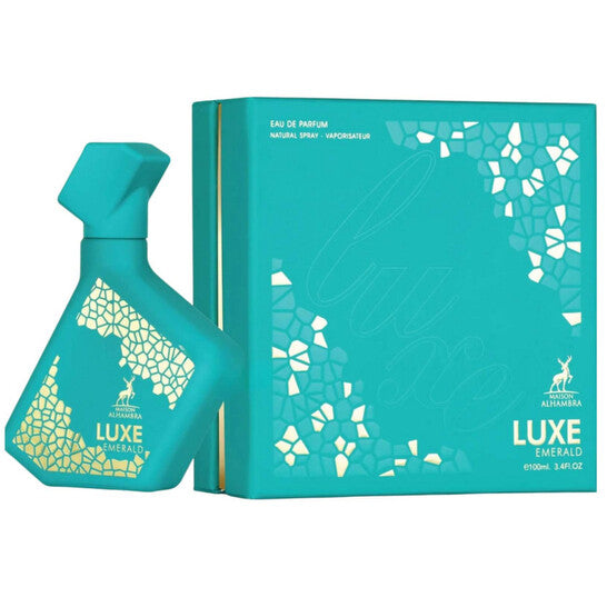 image showing the bottle and packaging for Maison Alhambra Luxe Emerald Cologne By Maison Alhambra Eau De Parfum Spray 100ml