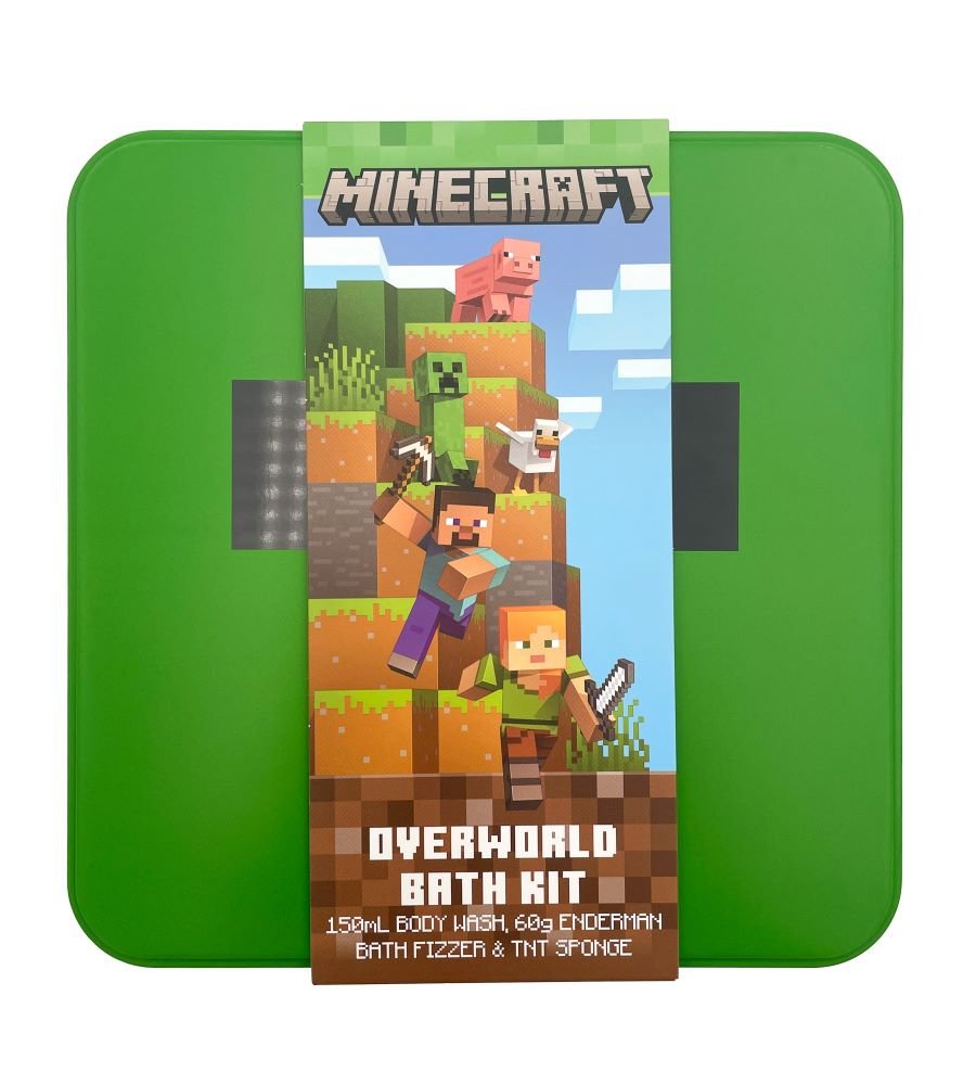Minecraft The Overworld Bath Kit In Collectable Tin Bodywash 150ml Spnge Bath Fizzer 60g - Just Perfume