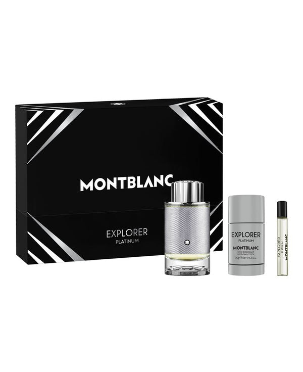 Mont Blanc Explorer Platinum 3pc Set EDP Spray 100ml + 100ml Shower Gel + 7.5ml Travel Spray - Just Perfume
