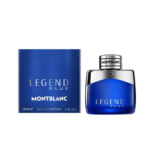 Montblanc Legend Blue perfume bottle and packaging on a white background