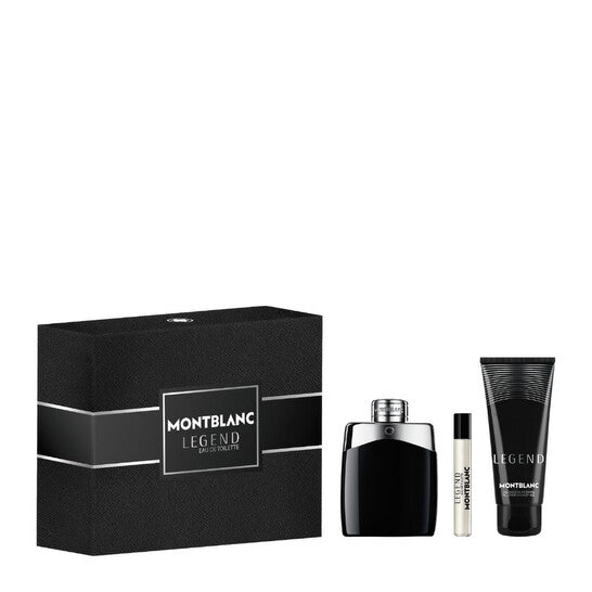 image showing the bottle and packaging for MONT BLANC LEGEND (M) 3PC SET   EDT 100ML + ALL OVER SHOWER GEL 100ML + TRAVEL SPRAY 7.5ML set