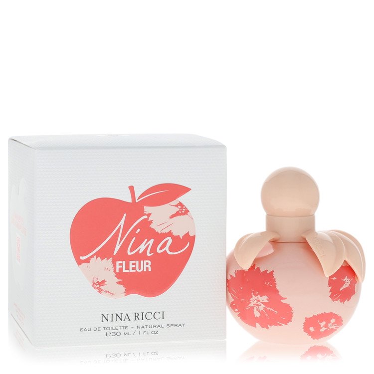 Pink perfume bottle with floral design on a white background