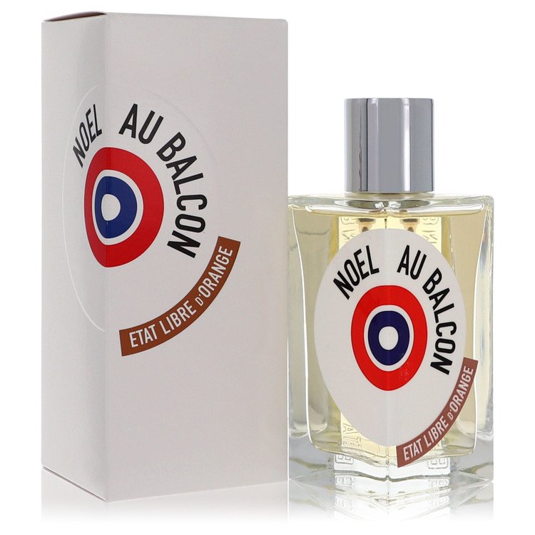 Perfume bottle and packaging of 'Noél au Balcon' with a distinctive logo on a white background