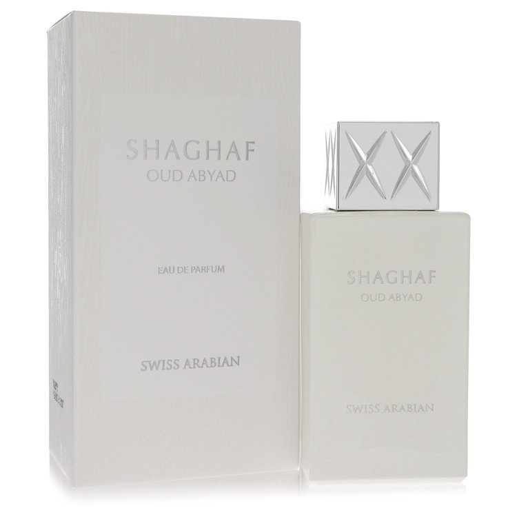 image showing the bottle and packaging for Shaghaf Oud Abyad Cologne By Swiss Arabian Eau De Parfum Spray (Unisex) 75ml