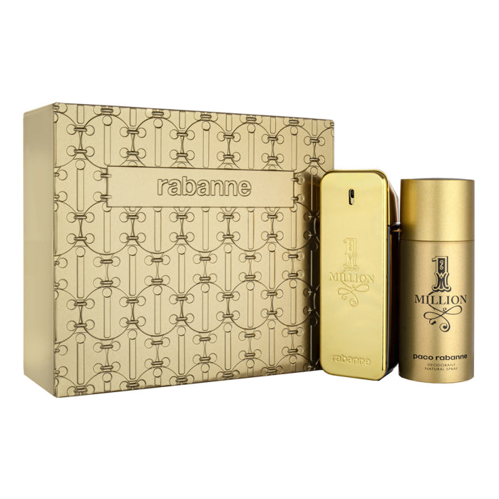image showing the bottle and packaging for Paco Rabanne 1 Million 2pc Set   EDT 100ml + Deo Spray 150ml set