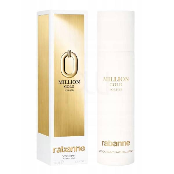Rabanne Million Gold for Her deodorant packaging on a white background