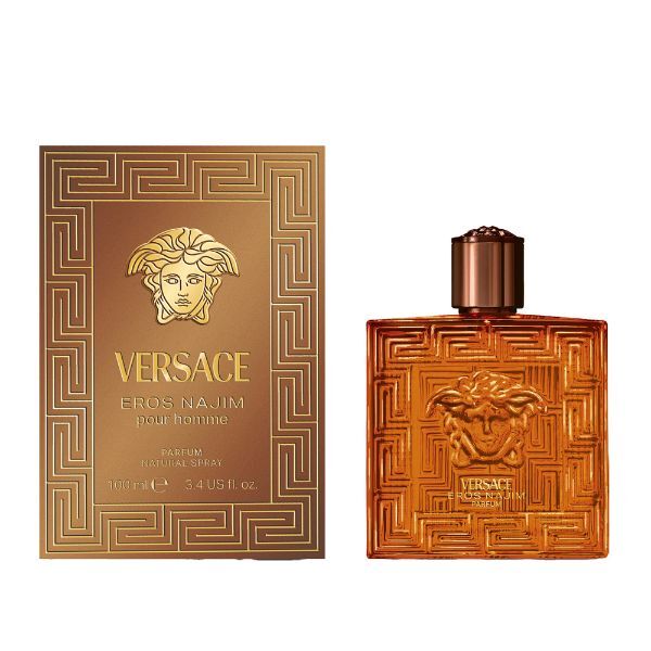 Versace Eros Najim perfume bottle and packaging on a white background