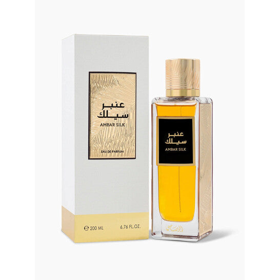 image showing the bottle and packaging for Rasasi Amber Silk Cologne By Rasasi Eau De Parfum Spray 200ml