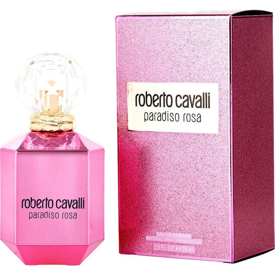 image showing the bottle and packaging for Roberto Cavalli Paradiso Rosa Perfume By Roberto Cavalli Eau De Parfum Spray 75ml