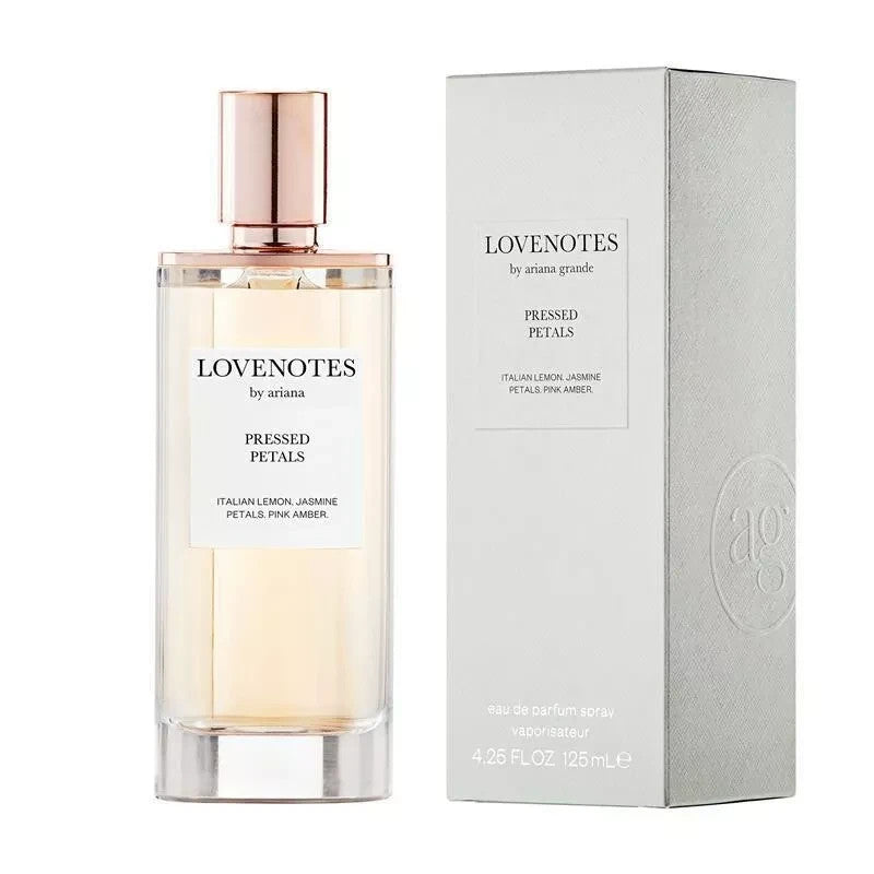 image showing the bottle and packaging for Love Notes Pressed Petals Perfume by Ariana Grande Eau De Parfum Spray 125ml