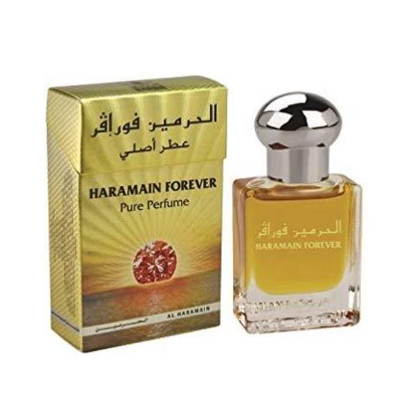 Haramain Forever pure perfume bottle and packaging on a white background