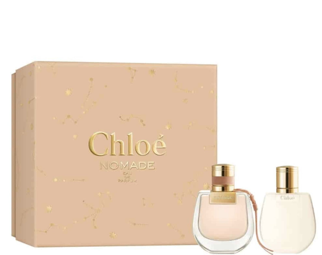 image showing the bottle and packaging for CHLOE NOMADE 2PC SET   EDP 50ML + PERFUMED BODY LOTION 100ML set