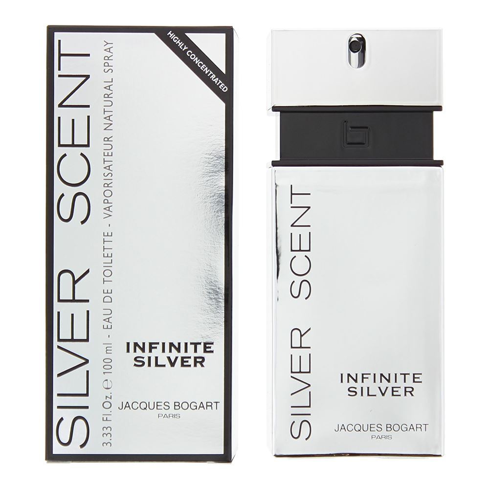 image showing the bottle and packaging for Silver Scent Infinite Silver Cologne By Jacques Bogart Eau De Toilette Spray 100ml