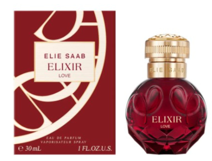 image showing the bottle and packaging for elixir love perfume by elie saab eau de parfum spray 30ml