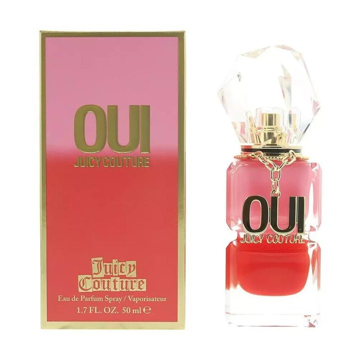 Juicy Couture Oui perfume bottle and packaging on a white background