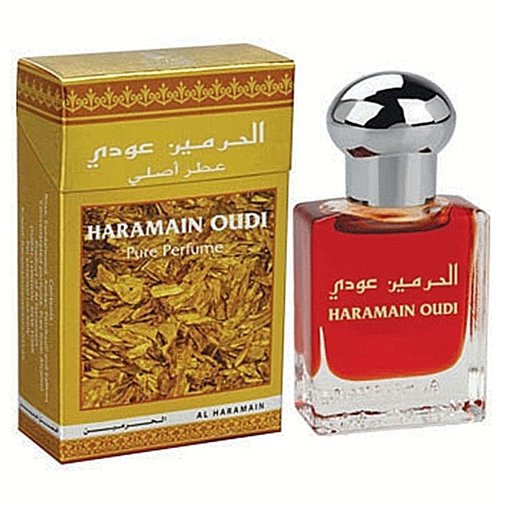 image showing the bottle and packaging for Al Haramain Oudi Cologne By Al Haramain Eau De Parfum Spray (Unisex) 15ml