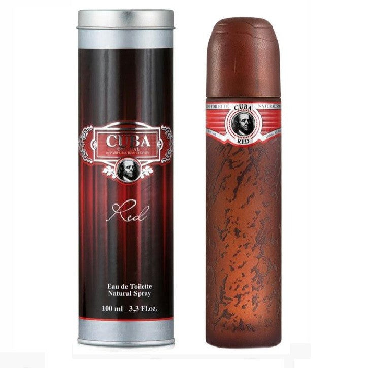 image showing the bottle and packaging for Cuba Red Cologne By Cuba Eau De Toilette Spray 100ml