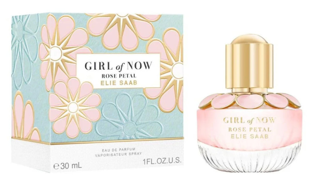 image showing the bottle and packaging for Girl Of Now Rose Petal Perfume By Elie Saab Eau De Parfum Spray 30ml