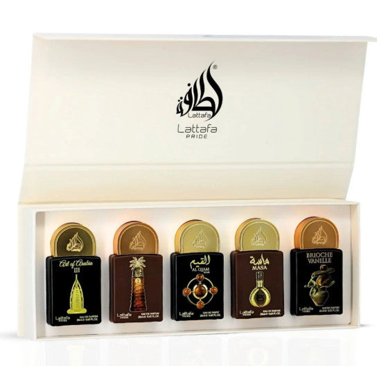 Lattafa Pride Mini Set Art Of Arabia Iii/Ajwaa/Al Qiam Gold / Masa/Broiche Vanille  - Just Perfume