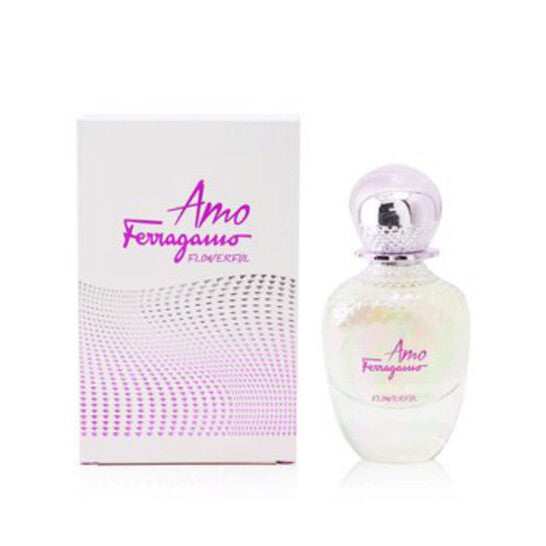 image showing the bottle and packaging for Amo Ferragamo Flowerful Perfume By Salvatore Ferragamo Eau De Toilette Spray 50ml