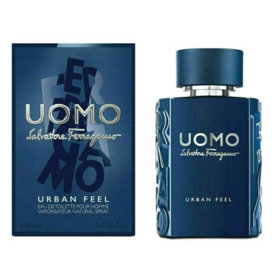 Salvatore Ferragamo Uomo Urban Feel perfume bottle and packaging on a white background