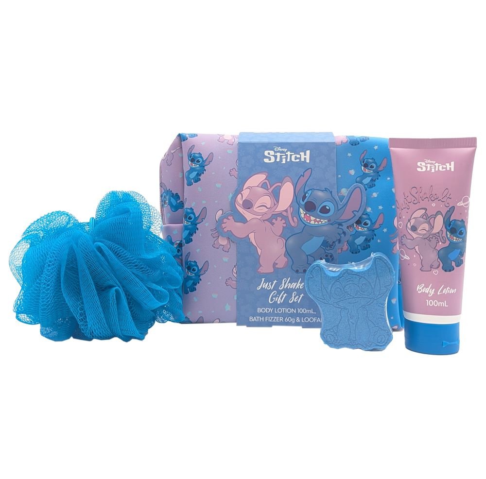 Stitch Gift Pack Cosmetics Bag Body Lotion Bath Fizer 60g Loofah - Just Perfume