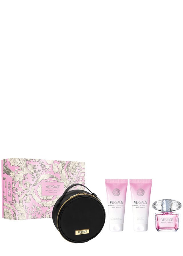 Versace Bright Crystal 4 pc Set 100ml EDT Spray + Body Lotion 100ml + Shower Gel 100ml + Make Up Case - Just Perfume