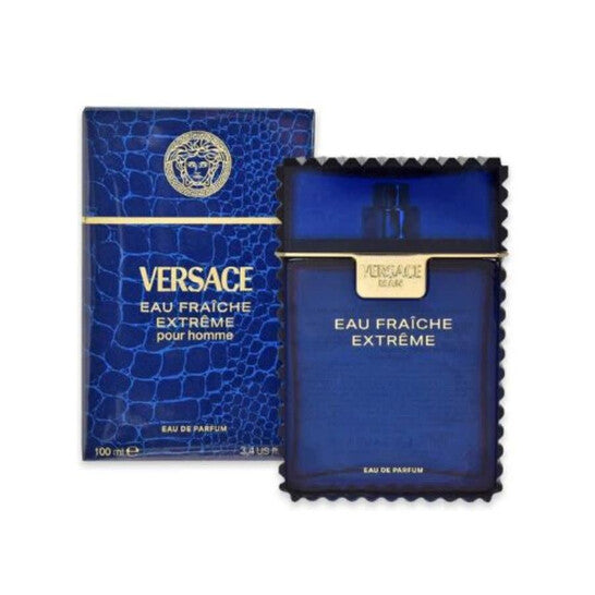 image showing the bottle and packaging for Versace Man Eau Fraiche Extreme Cologne By Versace Eau De Parfum Spray 100ml