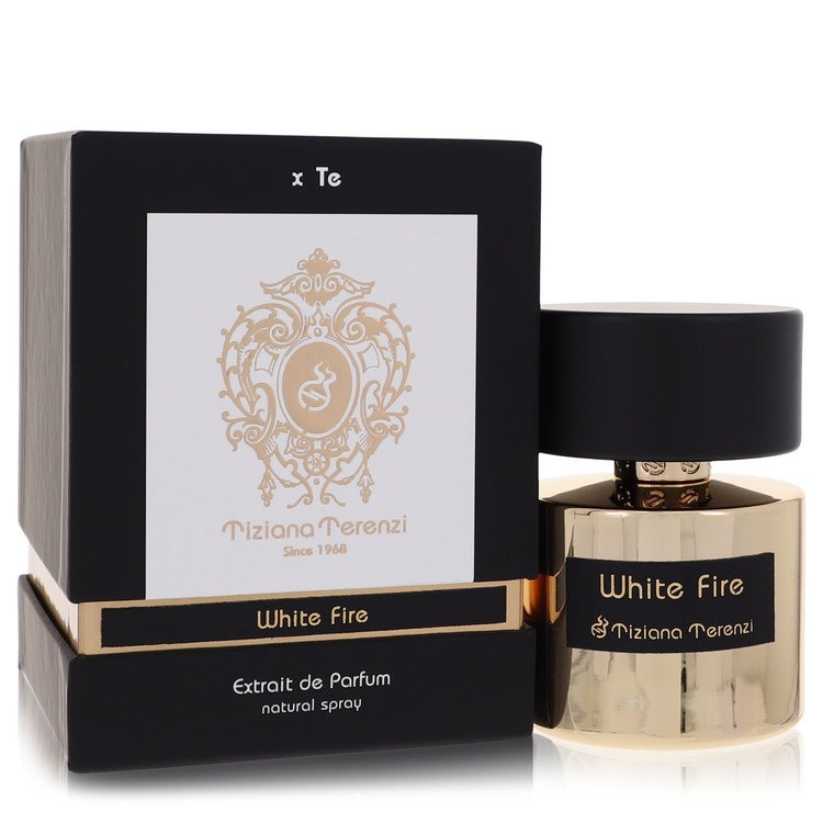 image showing the bottle and packaging for White Fire Perfume By Tiziana Terenzi Extrait De Parfum Spray (Unisex) 100ml