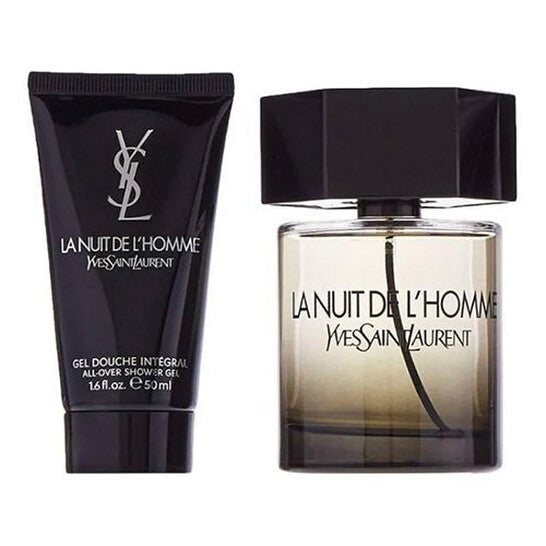 image showing the bottle and packaging for YVES SAINT LAURENT LA NUIT L'HOMME 2PC SET   EDT 100ML + SHOWER GEL 50ML set